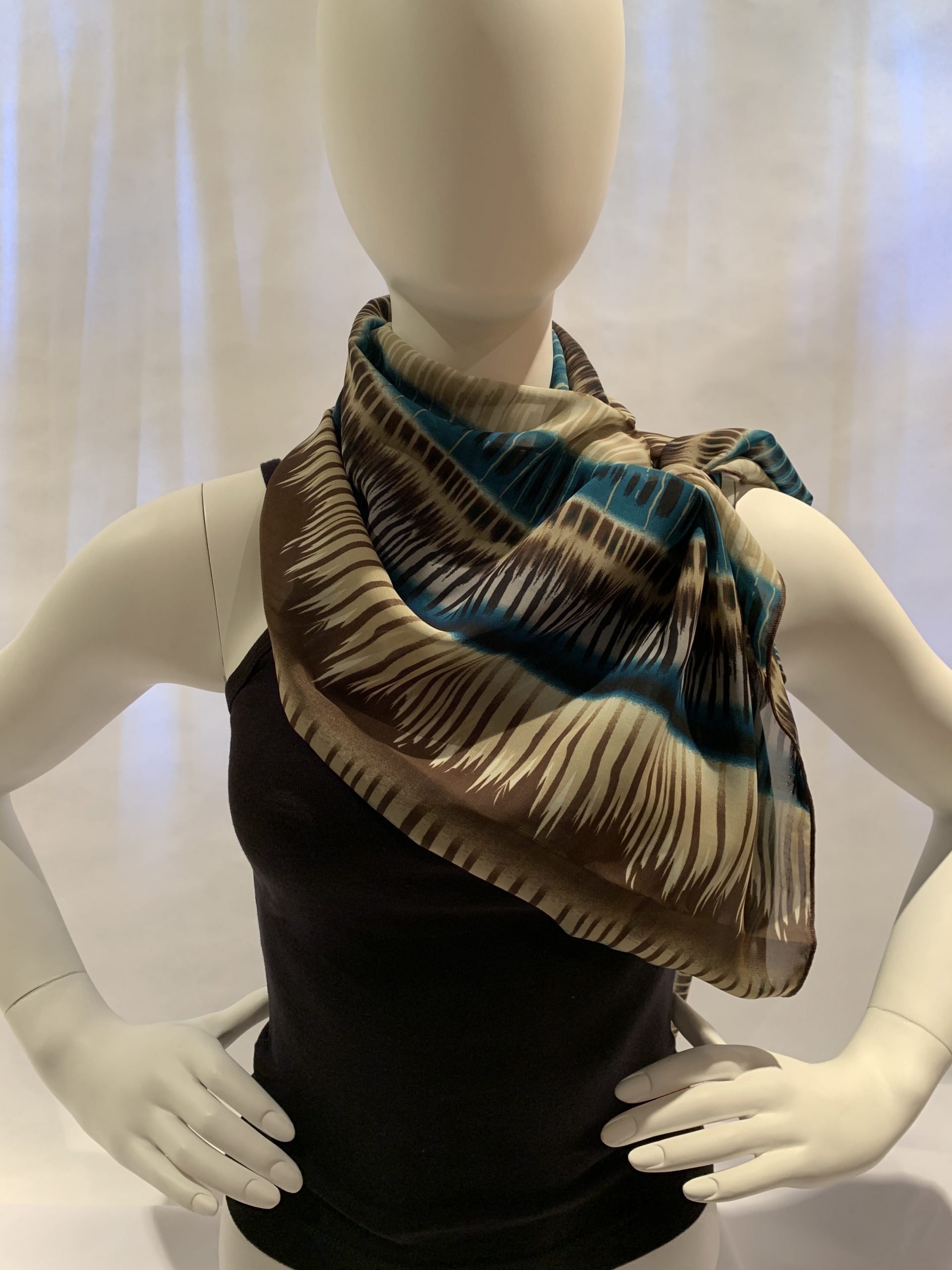 Black Blue Brown Mixed Cross Stripes Chiffon Scarf - Stately Designs By  Donna