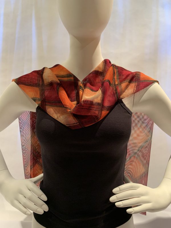 brown-orange-wine-checkered-print-draped-back-shawl