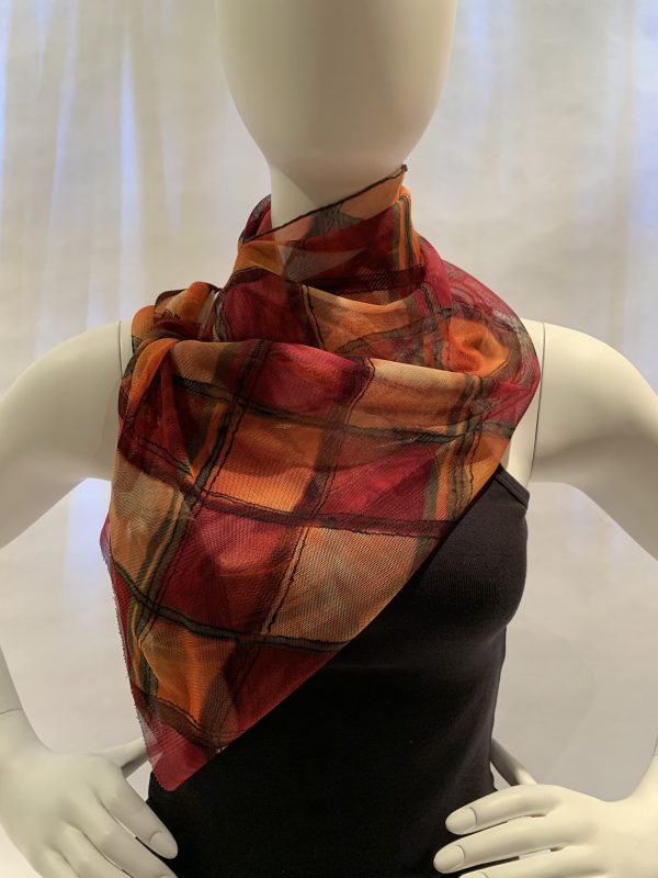 brown-orange-wine-checkered-print-draped-scarf