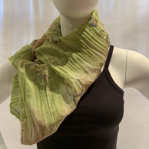 crinkled-green-brown-tie-dye-sequin-floral-crepe-draped-scarf