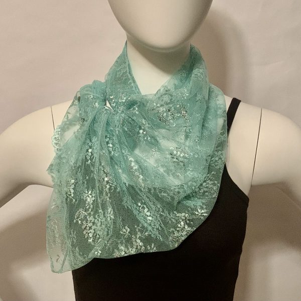 lace lt-green silver floral pattern draped scarf