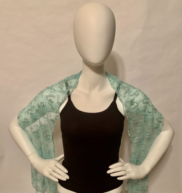 lace lt-green silver floral pattern shawl