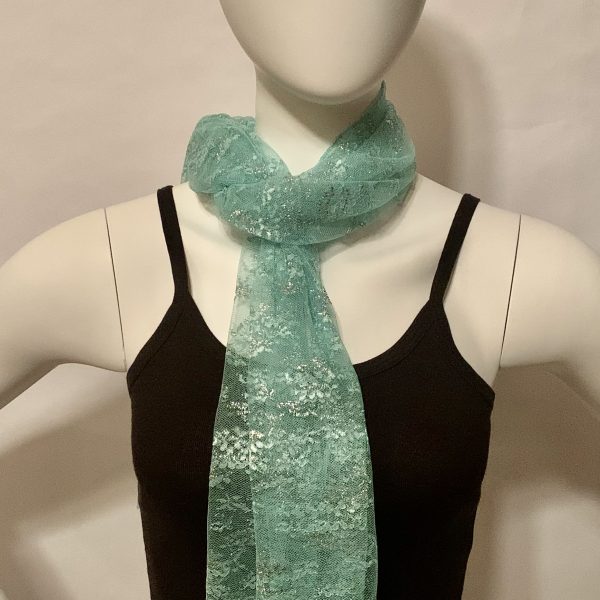 lace lt-green silver floral pattern tied scarf