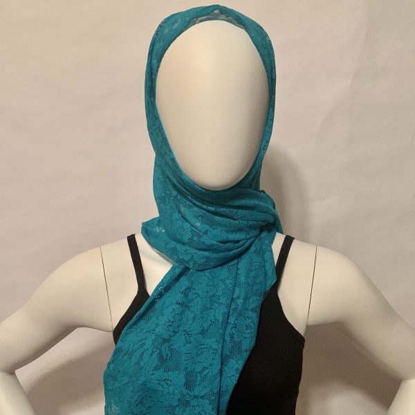 lace turquoise floral head scarf