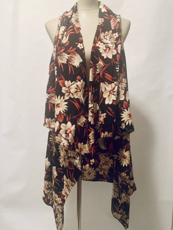black cotton floral vest long