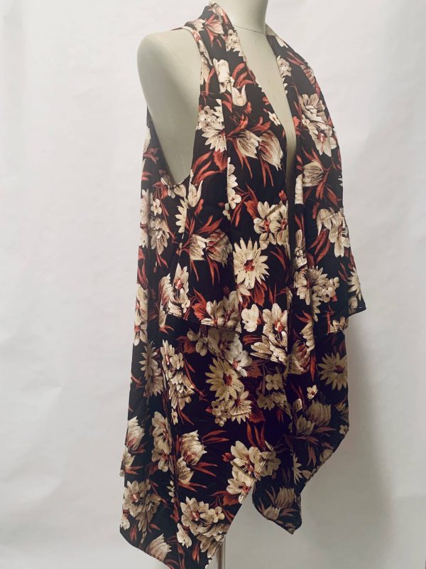 black cotton floral vest long side view
