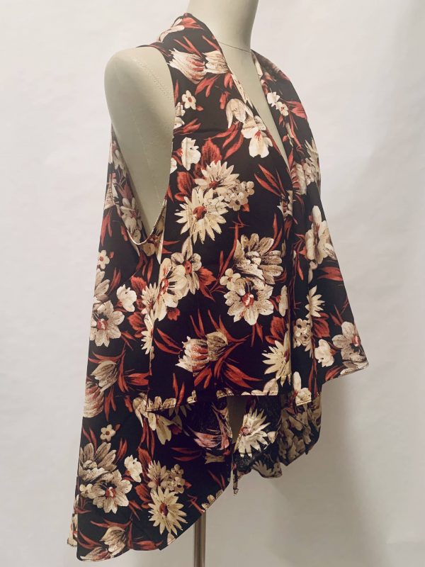 black cotton floral vest side view