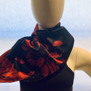 black red floral print draped scarf