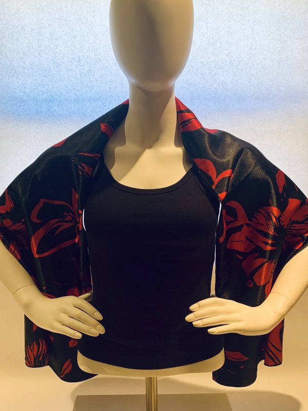 black red floral print shawl