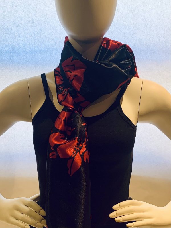 black red floral print tied scarf