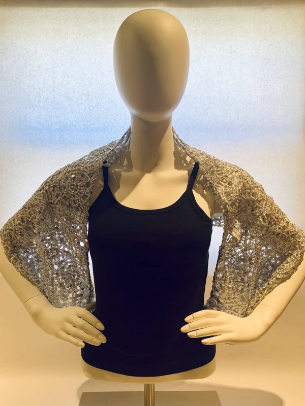 silver open weave sequin shawl