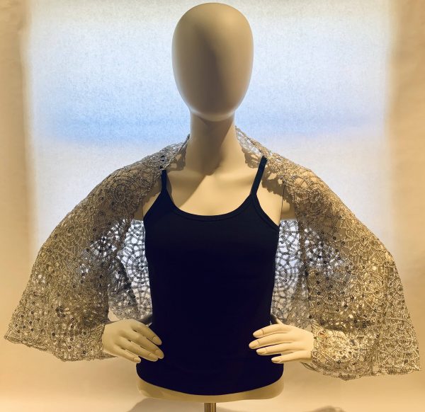 silver open weave sequin shrug