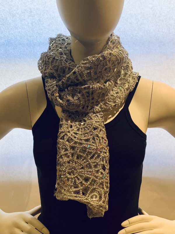 silver open weave sequin tied scarf